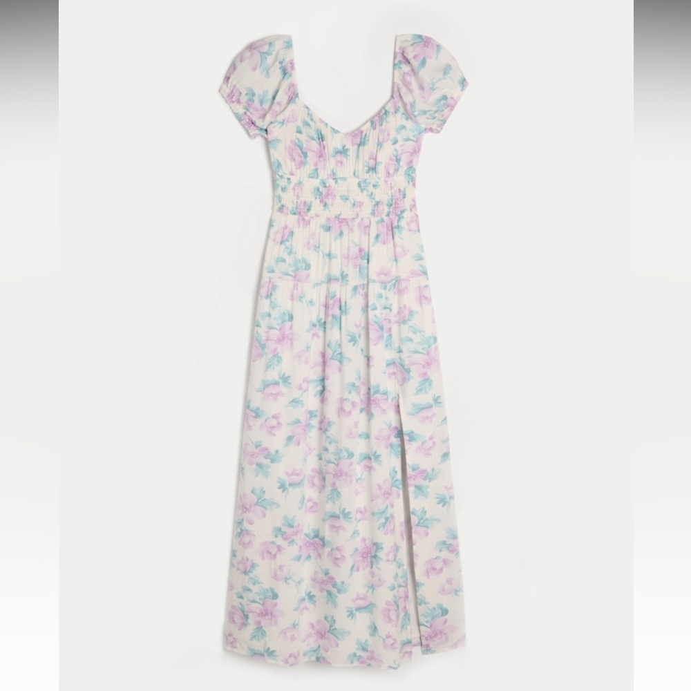 Hollister Open Back Floral Maxi Dress with Puff Sleeves
